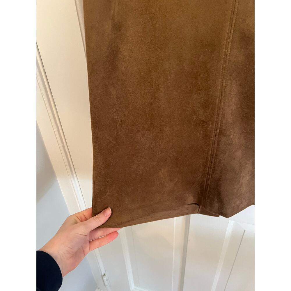 Halogen Waistband Seam Faux Suede Brown Midi Skirt Women's S Career Work Boho - Picture 9 of 10
